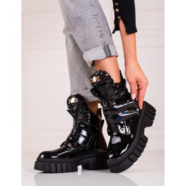 Dámské lakované kozačky na platformě Shelovet černý 1