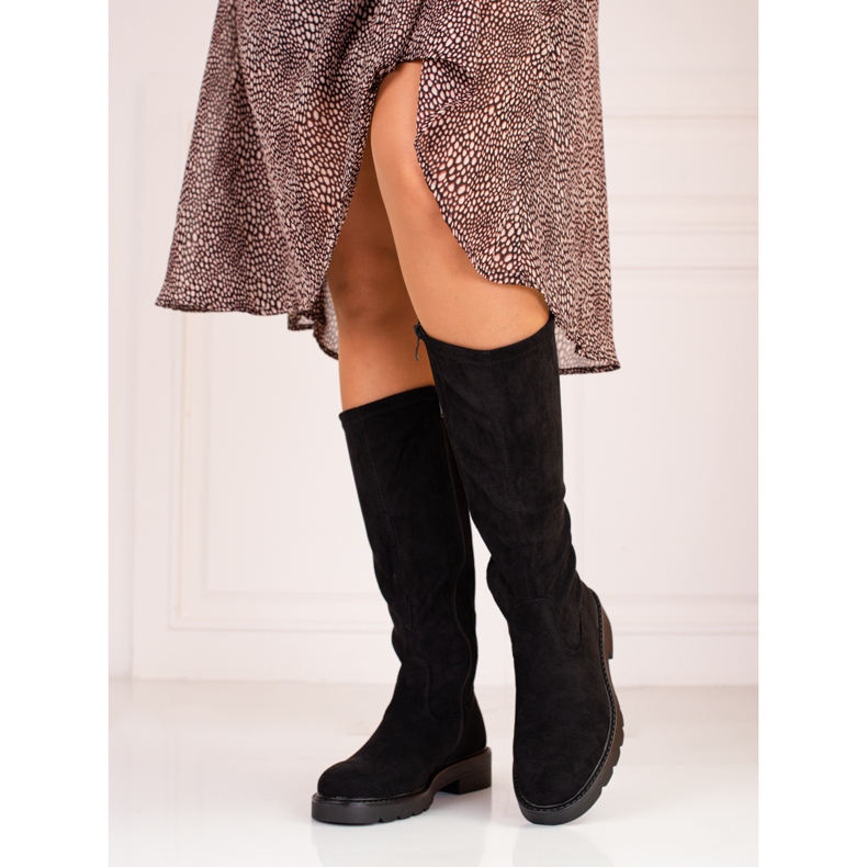 Černé semišové dámské kozačky Shelovet černá 1