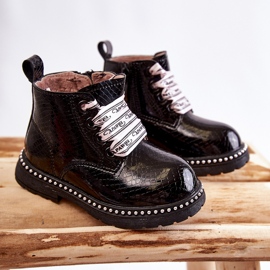 PA1 Dětské černé teplé kožené kozačky Dottie černá 1