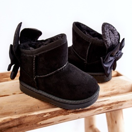 Dívčí černé teplé sněhule Meriva s mašlemi černá 2