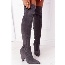 Semišové boty na vysokém podpatku Lu Boo Grey XW37356 šedá 1 Semišové boty na vysokém podpatku Lu Boo Grey XW37356 šedá 1