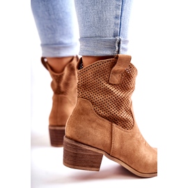 FB1 Semišové prolamované kovbojské boty s prošíváním Camel Elvire B-829 hnědý 2