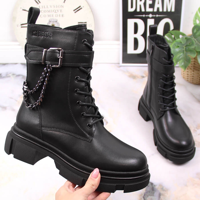 Černé kožené kabelky pro ženy s řetízkem, vyhřívané černé Big Star KK274486 černá 1