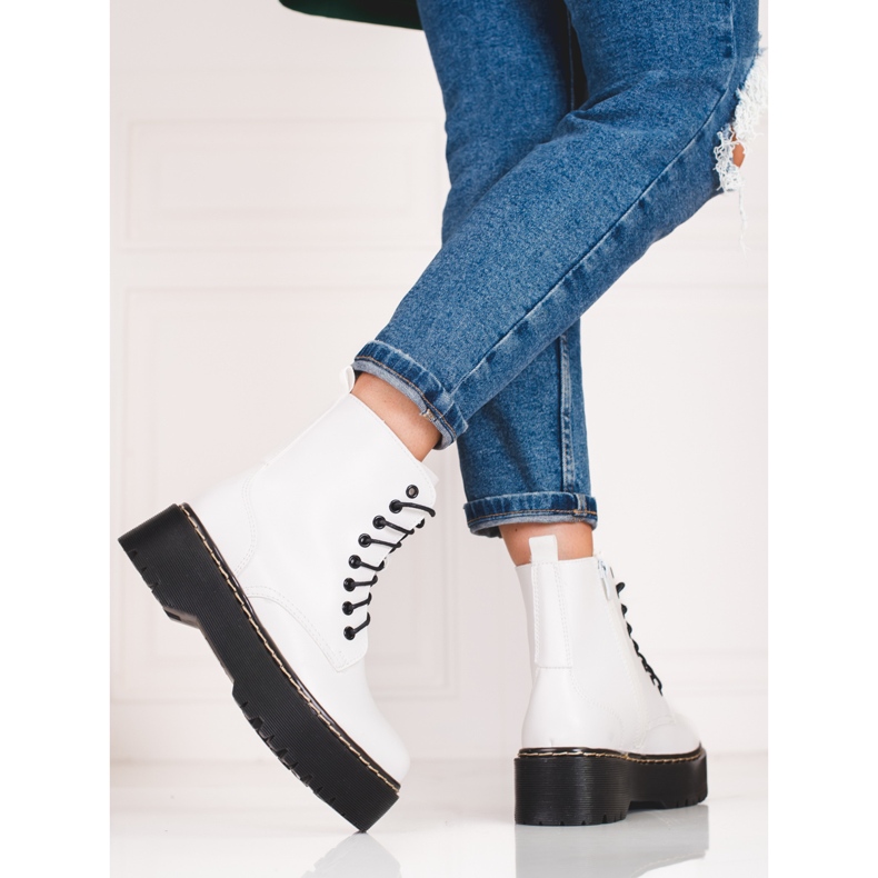 Dámské bílé tašky Shelovet se šněrováním na platformě bílý 2