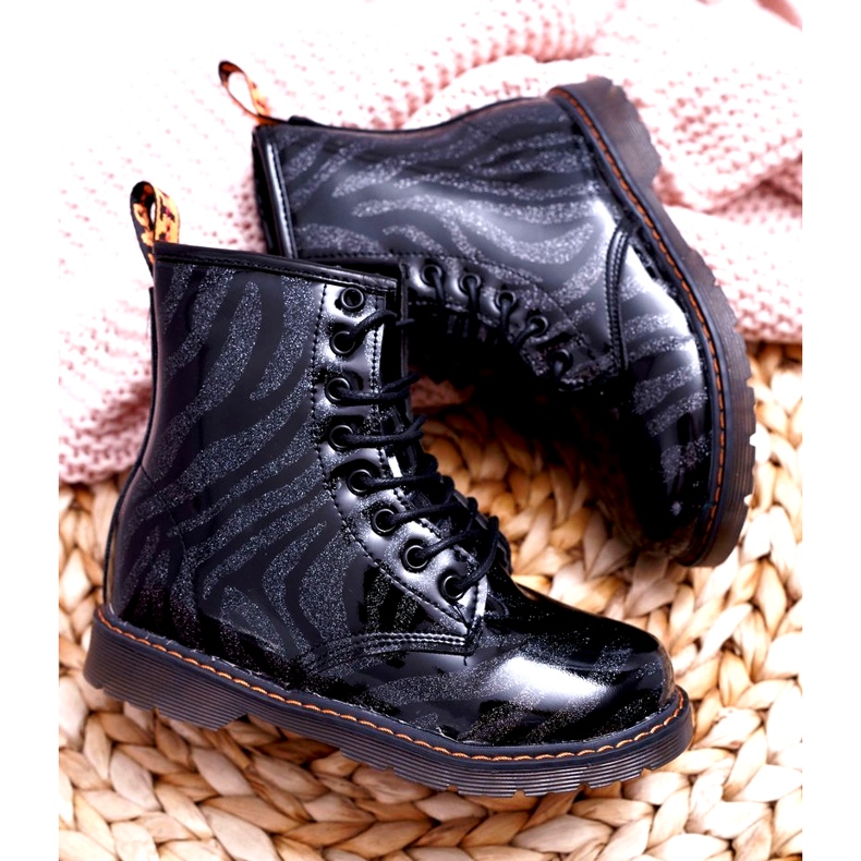 PA1 Dětské kozačky lakované na zip Black Omua černý 3