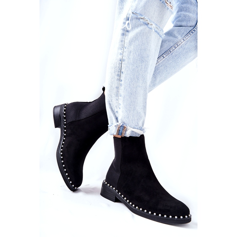 PG1 Semišové kozačky Chelsea Boots with Pearls Black Jilanna 8335 BLK černý 2