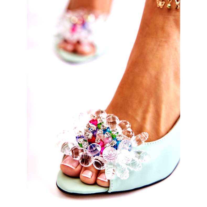 Módní kožené lodičky sandály se zeleným zdobením Meriss 1450-0 zelená 4