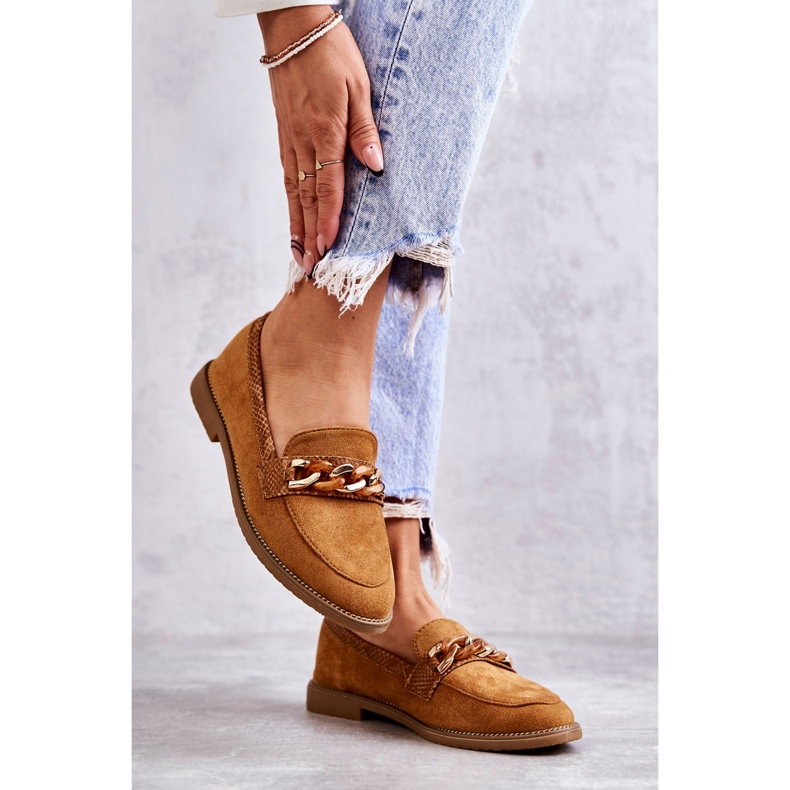 FB2 Dámské semišové mokasíny s řetízkem Camel Nolie hnědý 2