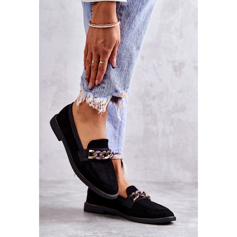 FB2 Dámské semišové mokasíny s řetízkem černé nehty černá 3