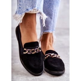 FB2 Dámské semišové mokasíny s řetízkem černé nehty černá 1