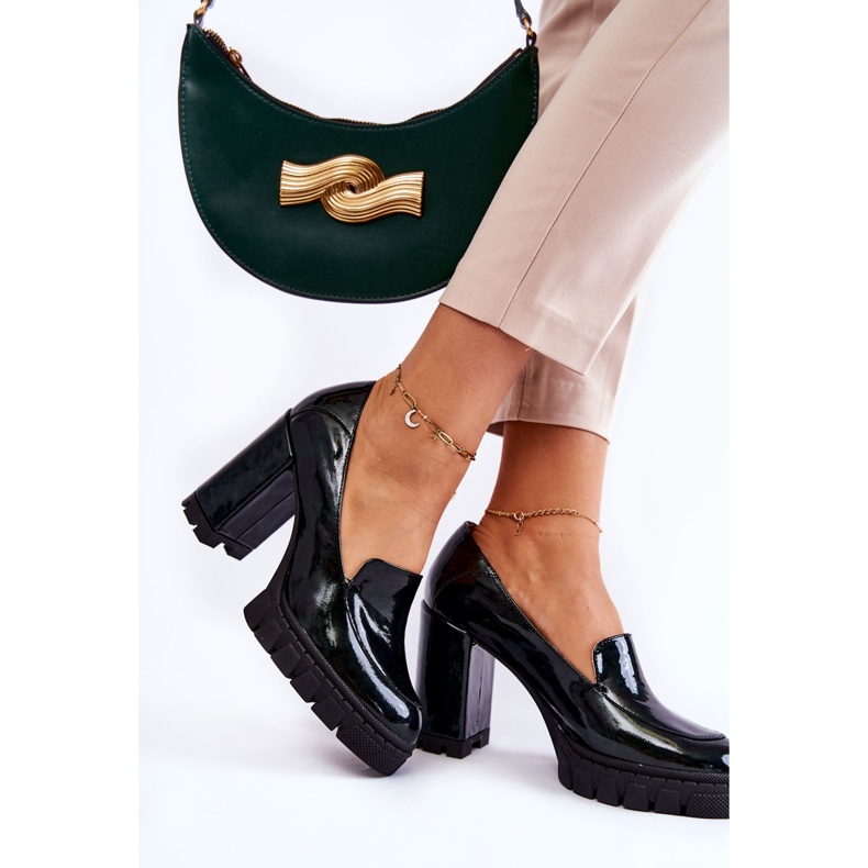 Módní lakované lodičky na masivní zelené platformě Margott zelený 2