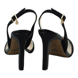 Lizard Dámské kožené sandály na Szpilce 04765 Black černá 2