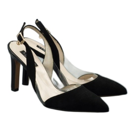 Lizard Dámské kožené sandály na Szpilce 04765 Black černá 1