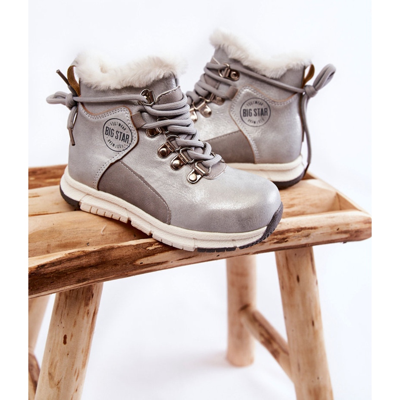 Dětské zateplené kozačky na zip Big Star KK374178 Silver stříbro 2