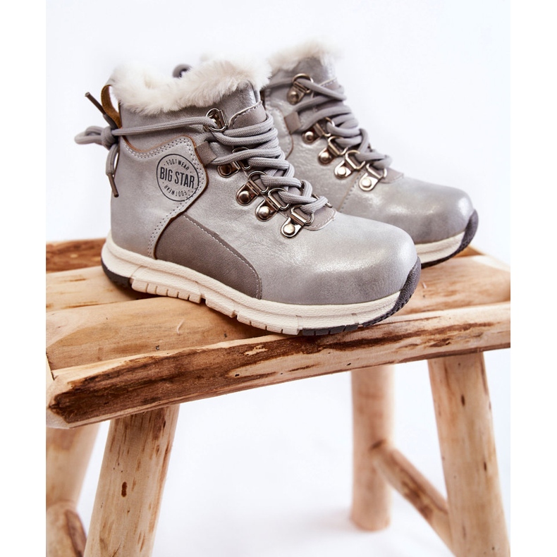 Dětské zateplené kozačky na zip Big Star KK374178 Silver stříbro 1