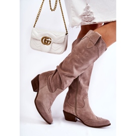 Lewski Shoes Dámské kozačky na vysokém podpatku Lewski Boty 3235 Cappucino béžový 2