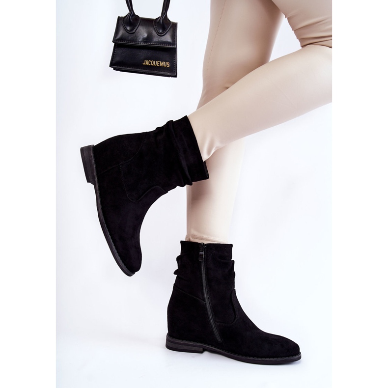 S.Barski Módní Semišové Boty Na Skrytém Klínu Black Finney černá 2