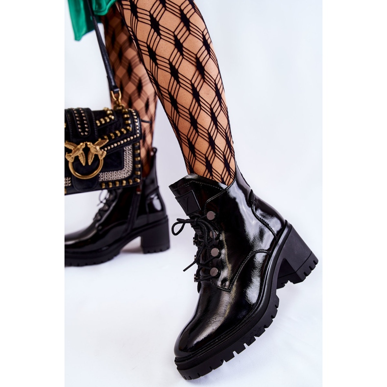 Vinceza Lakované teplé šněrovací boty Černá Ragnhild černý 2