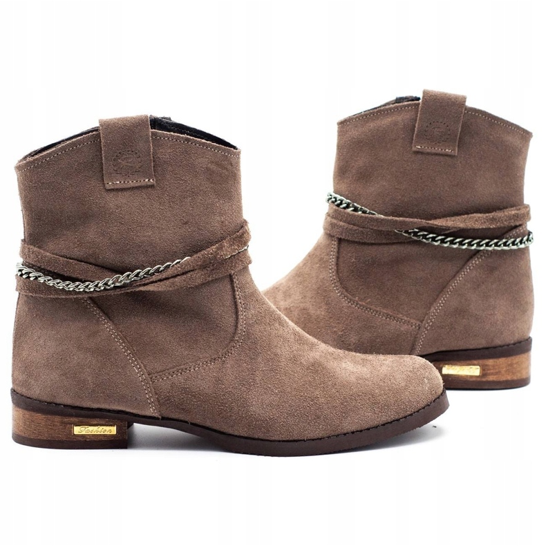 Olivier Dámské zateplené kozačky s řetízkem Luna béžové béžový hnědý 2 Olivier Dámské zateplené kozačky s řetízkem Luna béžové béžový hnědý 2