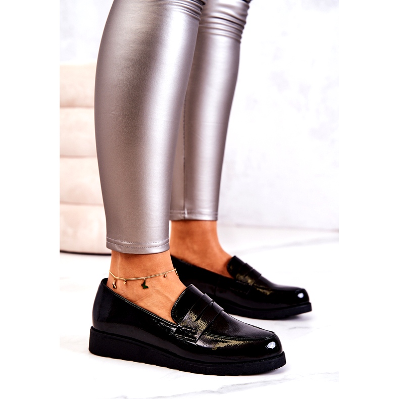 La.Fi Black Patent Wedge Mokasíny černý 1