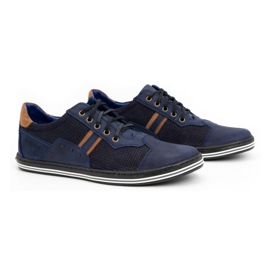 Polbut Pánské volnočasové boty 1801P tmavě modrá nubuk/velbloud modrý 2