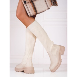 Béžové kozačky s pružným svrškem Shelovet béžový 1