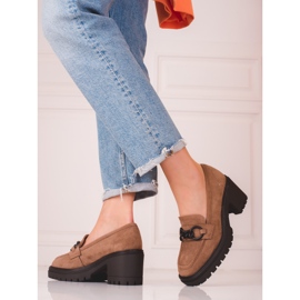 Hnědé dámské mokasíny Vinceza na vysokém podpatku hnědý 1