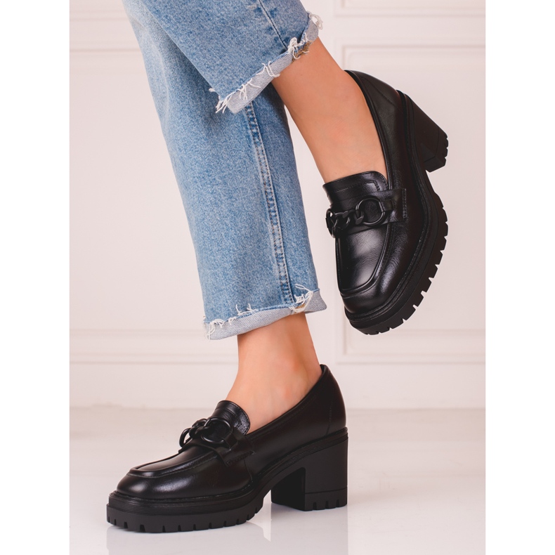 Černé dámské mokasíny Vinceza na vysokém podpatku černá 1