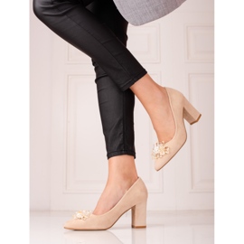 SHELOVET Dámské semišové lodičky se zdobením béžový 1