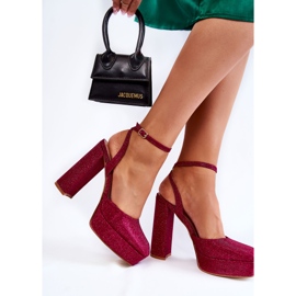 Dámské sandály třpytivé na podpatku Tmavě růžový Rosel 2