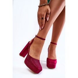 Dámské sandály třpytivé na podpatku Tmavě růžový Rosel 1