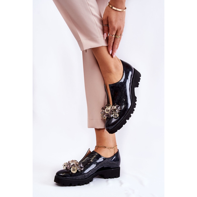 PA2 Elegantní lakované boty s Black and Grey Cindy zdobením černá 2