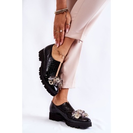 PA2 Elegantní lakované boty s krokodýlovým ornamentem černá Cindy 2