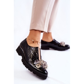 PA2 Elegantní lakované boty s krokodýlovým ornamentem černá Cindy 3