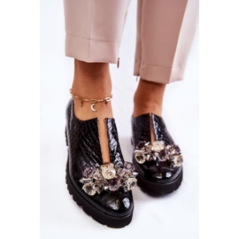 PA2 Elegantní lakované boty s krokodýlovým ornamentem černá Cindy 5