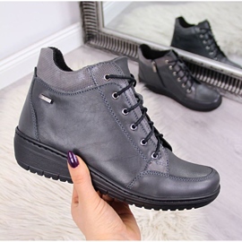 Kožené boty se zatepleným klínem Helios W H524A šedá 1 Kožené boty se zatepleným klínem Helios W H524A šedá 1