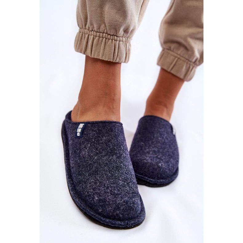 Klasické plstěné dámské pantofle Big Star KK276013 Navy Blue modrý 2