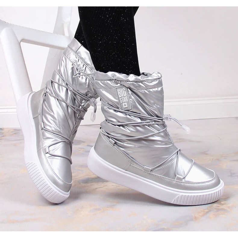 Stříbrné metalické nazouváky do sněhu Big Star KK274195 stříbrný 1