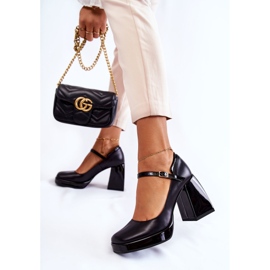 PA2 Kožené Lodičky Na Robustních Podpatcích Černá Tina 2