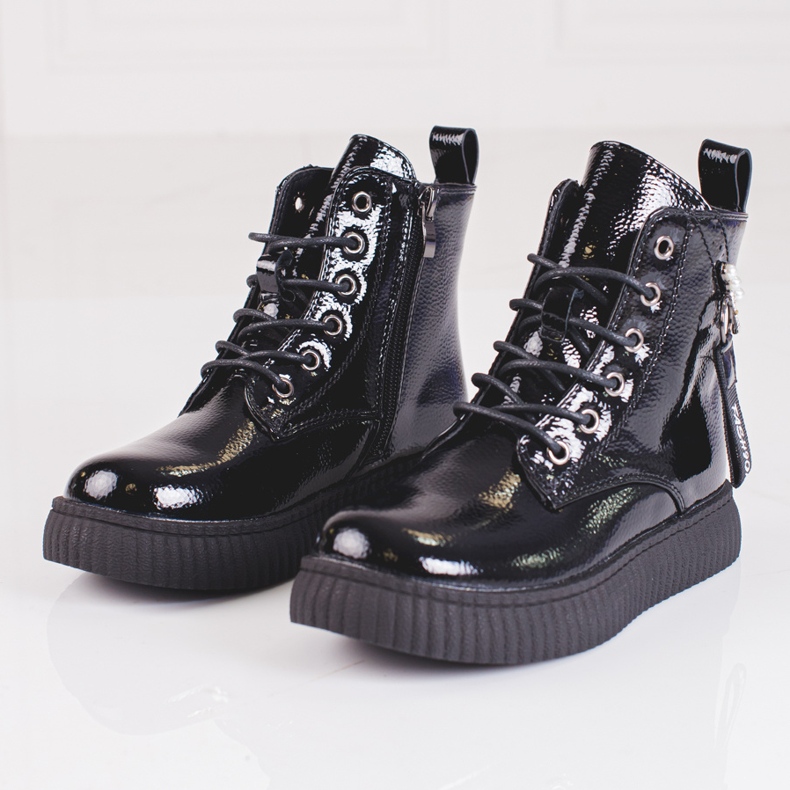 Lakované dívčí kozačky na platformě Shelovet černý 1