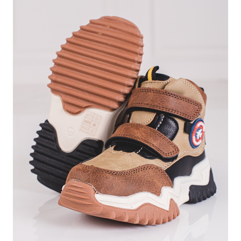 Vysoké boty pro chlapce na suchý zip Shelovet hnědé hnědý 1