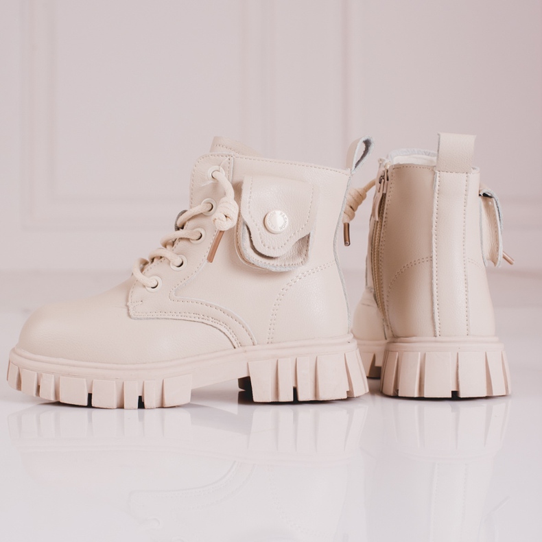 Béžové dívčí kozačky s kapsou Shelovet béžový 1