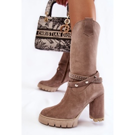 Dámské vysoké kozačky na vysokém podpatku Lewski Shoes 3246 Cappucino béžový 2