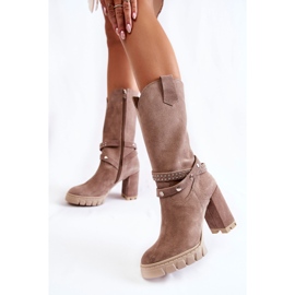 Dámské vysoké kozačky na vysokém podpatku Lewski Shoes 3246 Cappucino béžový 1