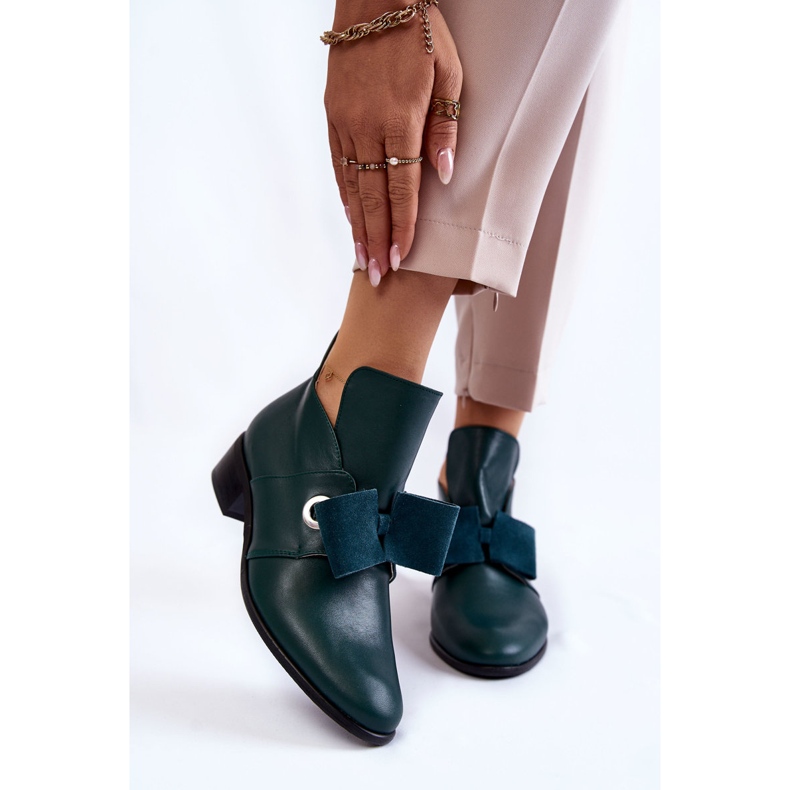 Kožené boty se semišovou mašlí, zelené zelená 1 Kožené boty se semišovou mašlí, zelené zelená 1