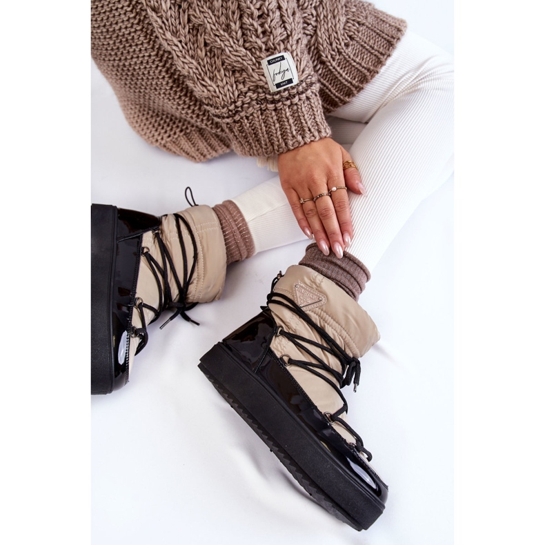 PM1 Dámské módní šněrovací boty do sněhu Béžovo-černé Carrios béžový černá 1