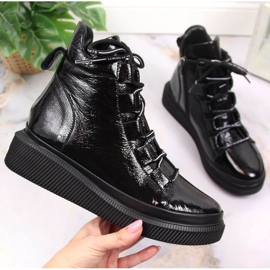 Kožené lakované zateplené holínky Artiker W HBH36 černá 1