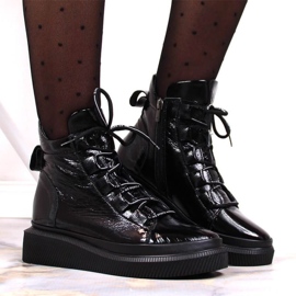 Kožené lakované zateplené holínky Artiker W HBH36 černá 2