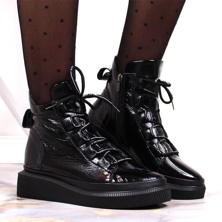 Kožené lakované zateplené holínky Artiker W HBH36 černá 2