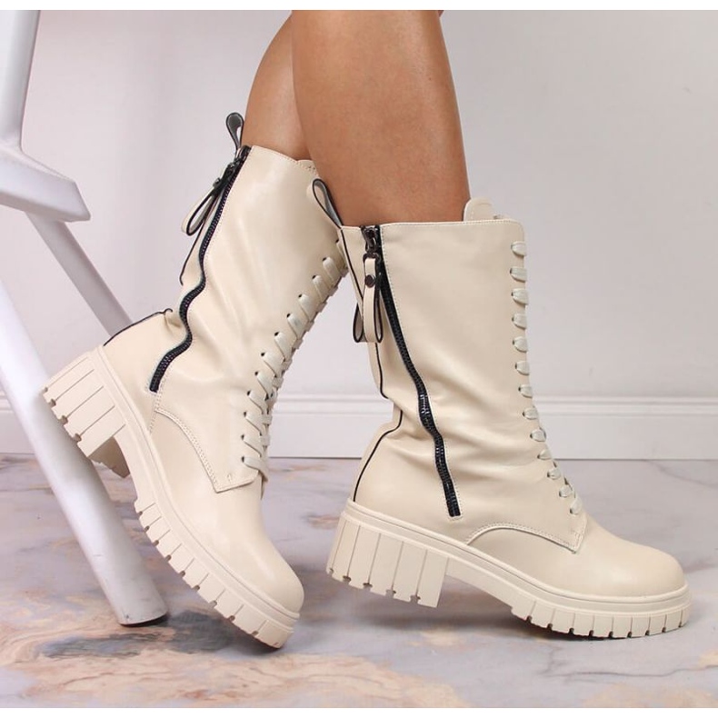 Kožené zateplené holínky Artiker W HBH38B béžový 2